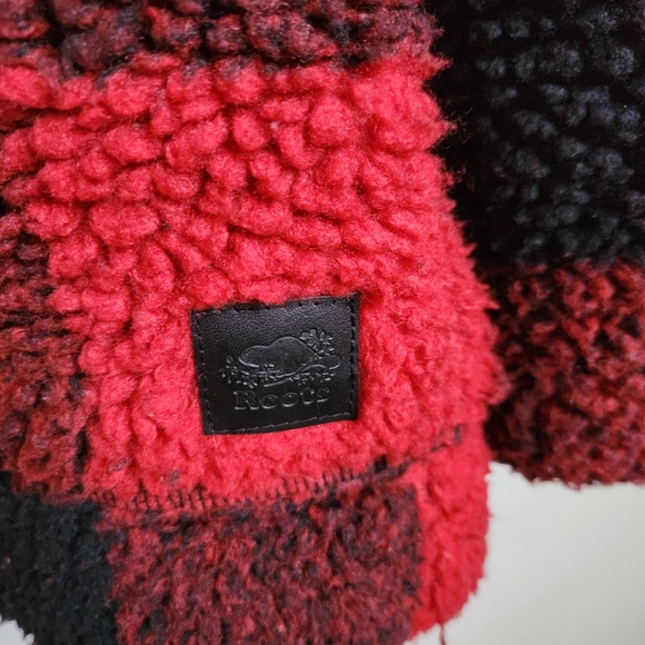 ROOTS Plaid Sherpa Jacket red black sz S - Picture 6 of 6